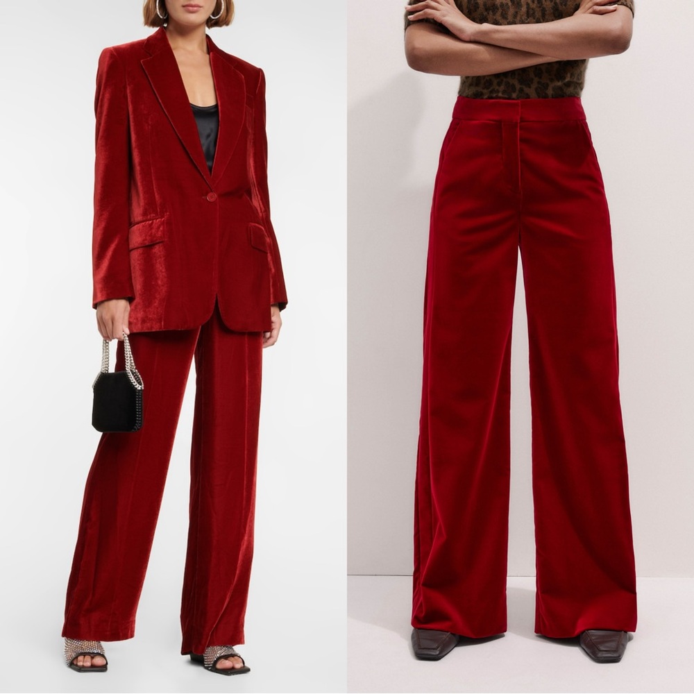 RARE! Alice + Olivia Dylan Wide leg Pants in red velvet